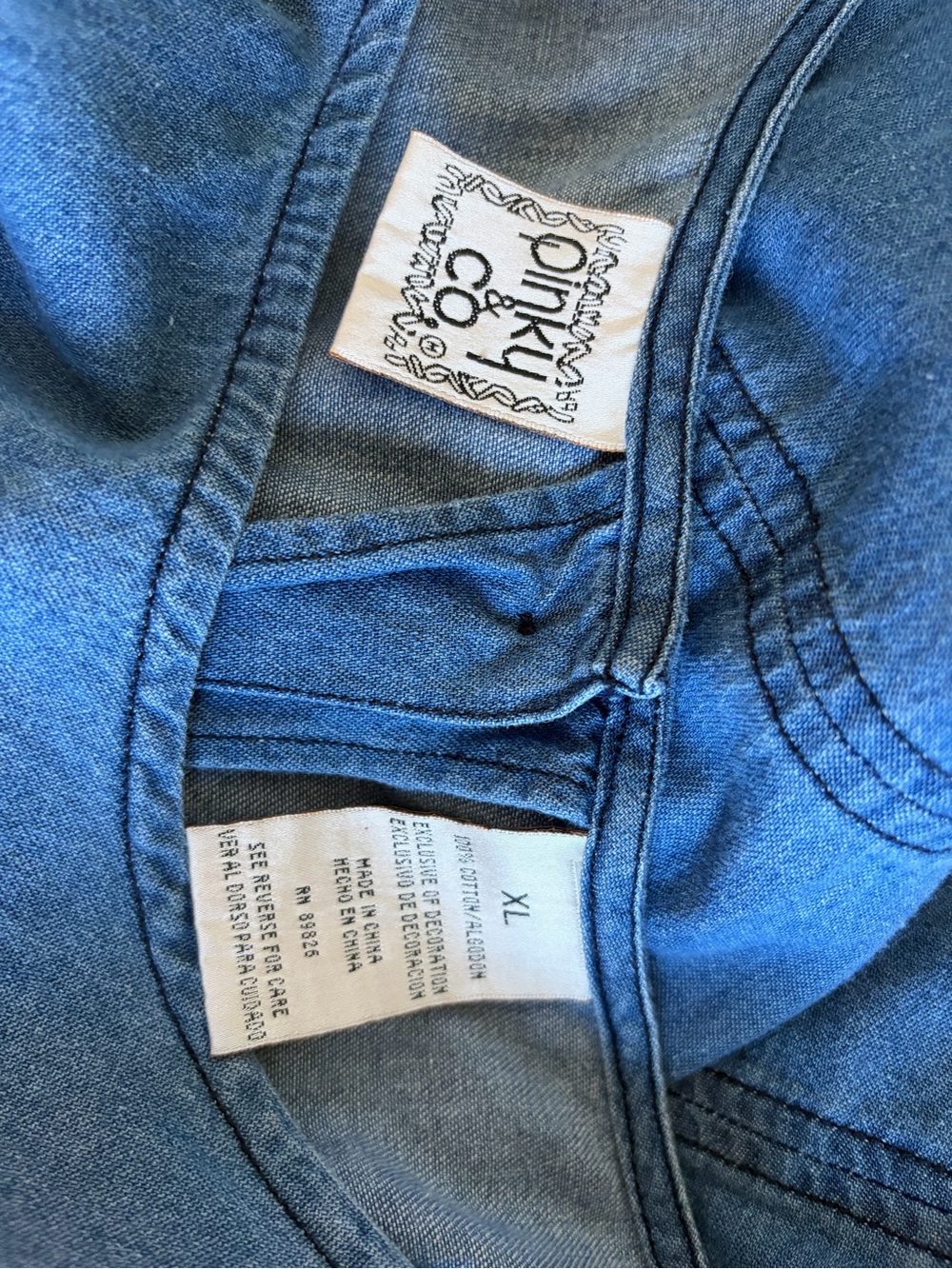 Vintage Sleeveless Blue Denim Dress with Embroidered Trim - Picture 5 of 5